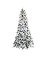 Nearly Natural Flocked Vermont Mixed Pine Artificial Christmas Tree with 600 Led Lights