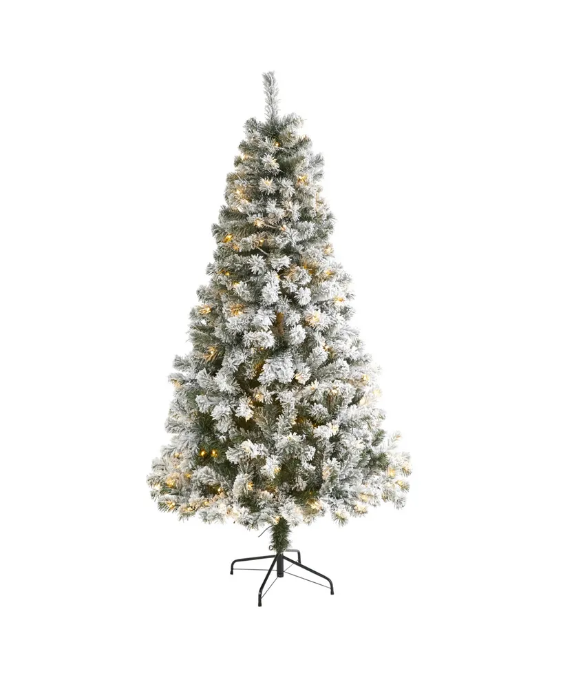 Nearly Natural Flocked West Virginia Fir Artificial Christmas Tree with Clear Led Lights