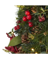 Nearly Natural Mixed Berry and Pine Cone Artificial Christmas Tree with 35 Clear Led Lights