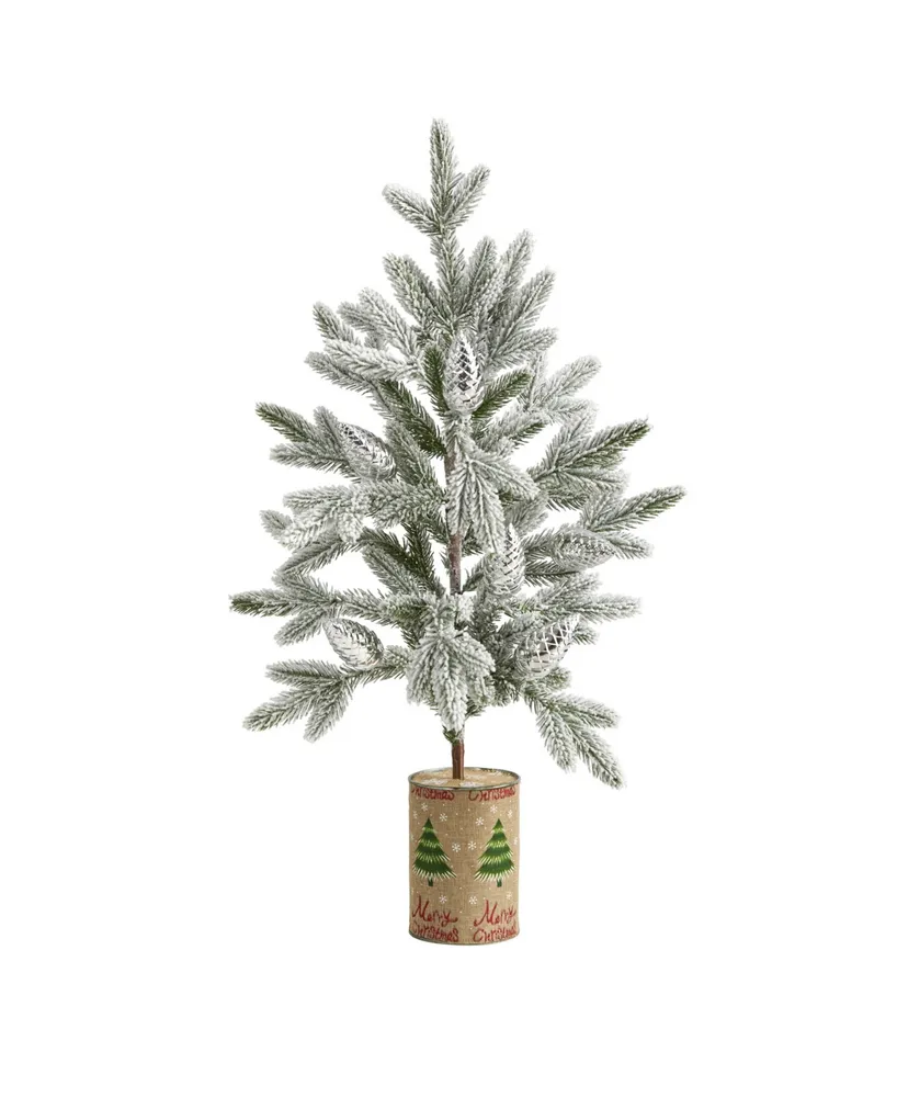 Nearly Natural 28In. Flocked Christmas Artificial Tree in Decorative Planter