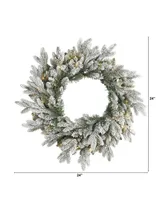 Nearly Natural Flocked Artificial Christmas Wreath with 50 Led Lights