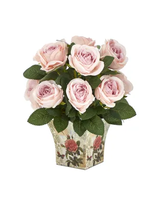 Nearly Natural Rose Artificial Arrangement Floral Vase