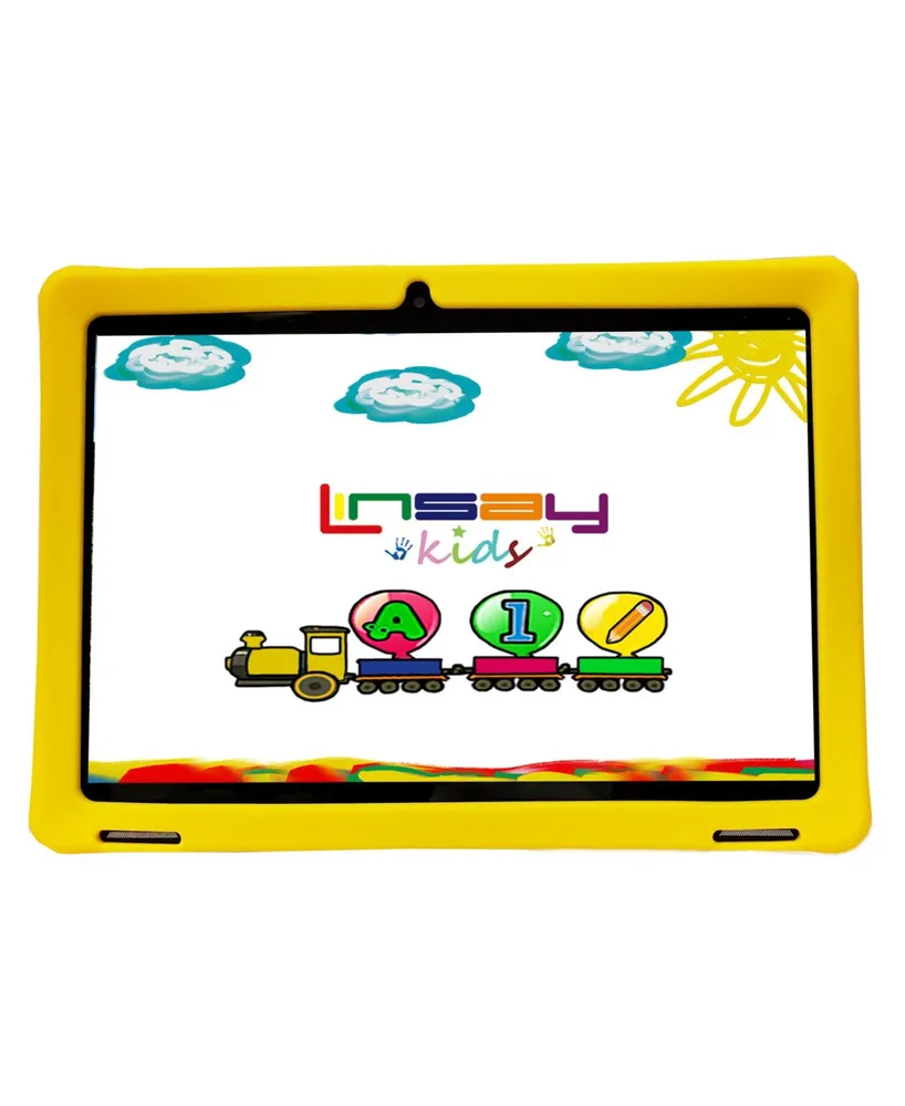 Linsay New 10.1" Funny Kids Wi-Fi Tablet Octa Core 128GB with Yellow Kids Defender Case Newest Android 13 Google certified