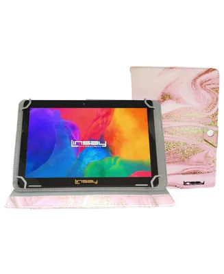 Linsay New 10.1" Tablet with Pink Glaze Marble Case with Super Screen 1280x800 Ips Quad Core 2GB Ram 64GB Android 13