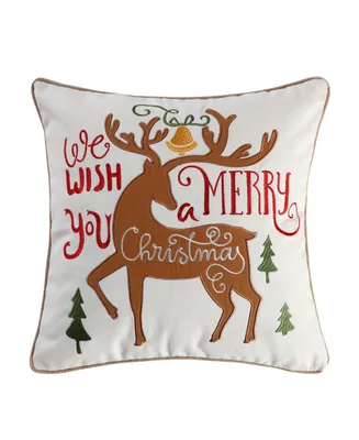 Levtex Tinsel Merry Reindeer Embroidered Decorative Pillow, 18" x 18"