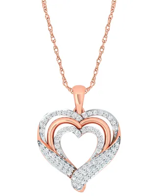 Diamond Wrapped Heart Pendant Necklace (1/2 ct. t.w.) in 14k Rose Gold-Plate Sterling Silver - Rose Gold