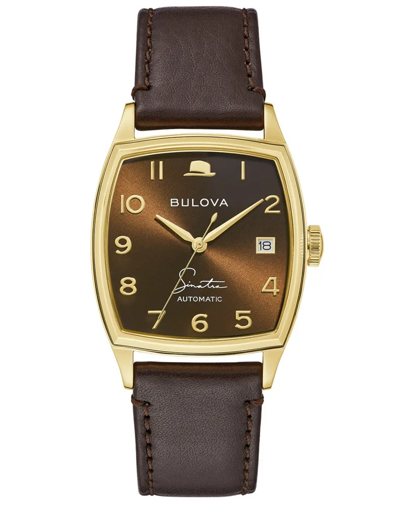 Bulova Men's Frank Sinatra Automatic Brown Leather Strap Watch 33.5x45mm