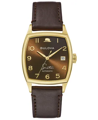 Bulova Men's Frank Sinatra Automatic Brown Leather Strap Watch 33.5x45mm