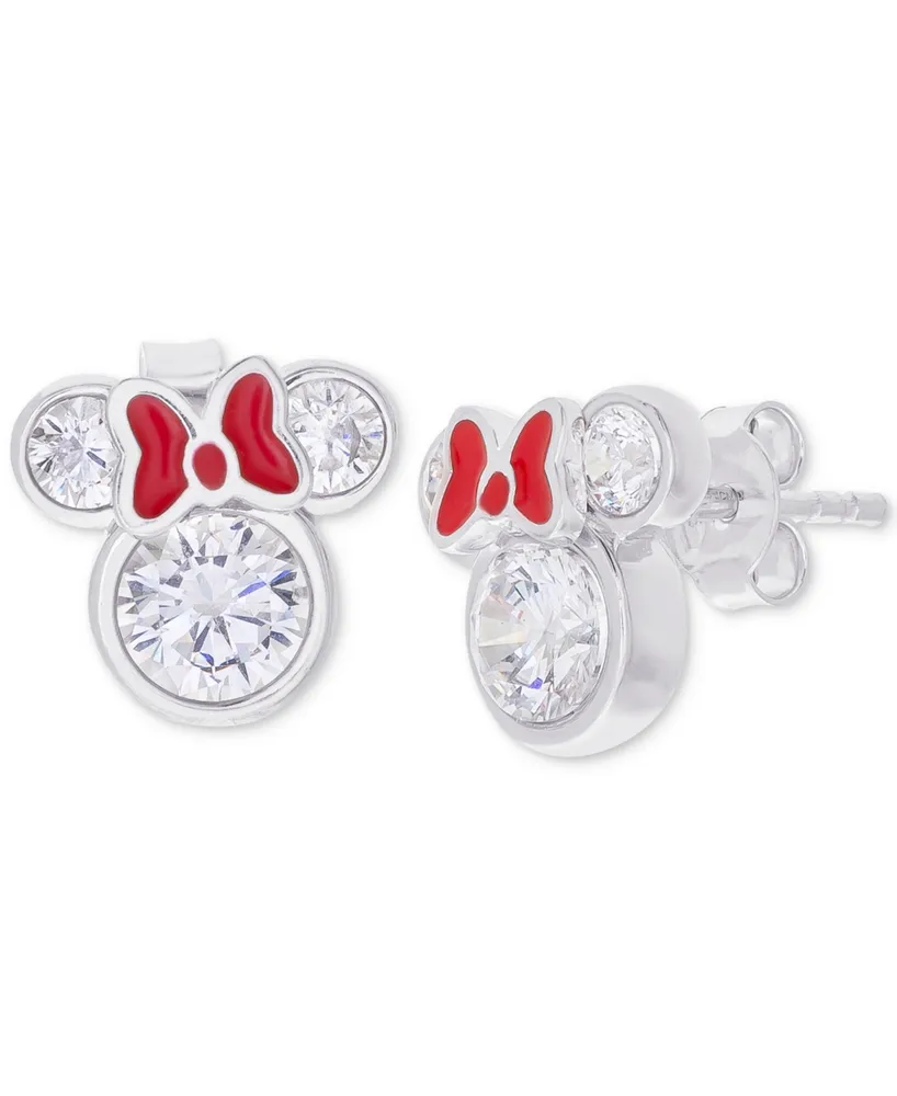 Disney Children's Cubic Zirconia & Enamel Minnie Mouse Stud Earrings in Sterling Silver