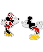 Disney Children's Mickey & Minnie Mouse Mismatched Stud Earrings in Sterling Silver and Enamel