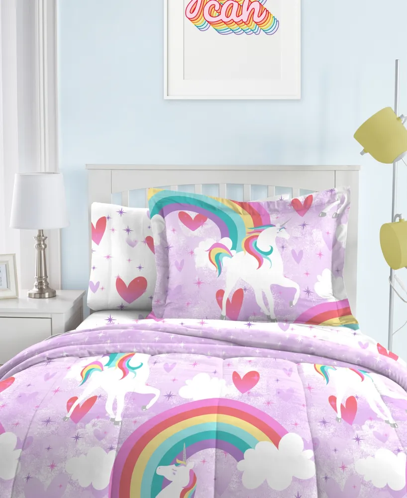 Dream Factory Unicorn Rainbow 7-Piece Full Bedding Set