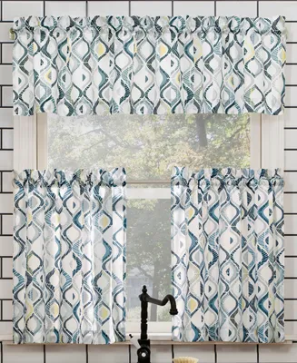 No. 918 Barker Geometric Semi-Sheer Rod Pocket Kitchen Curtain Valance and Tiers Set