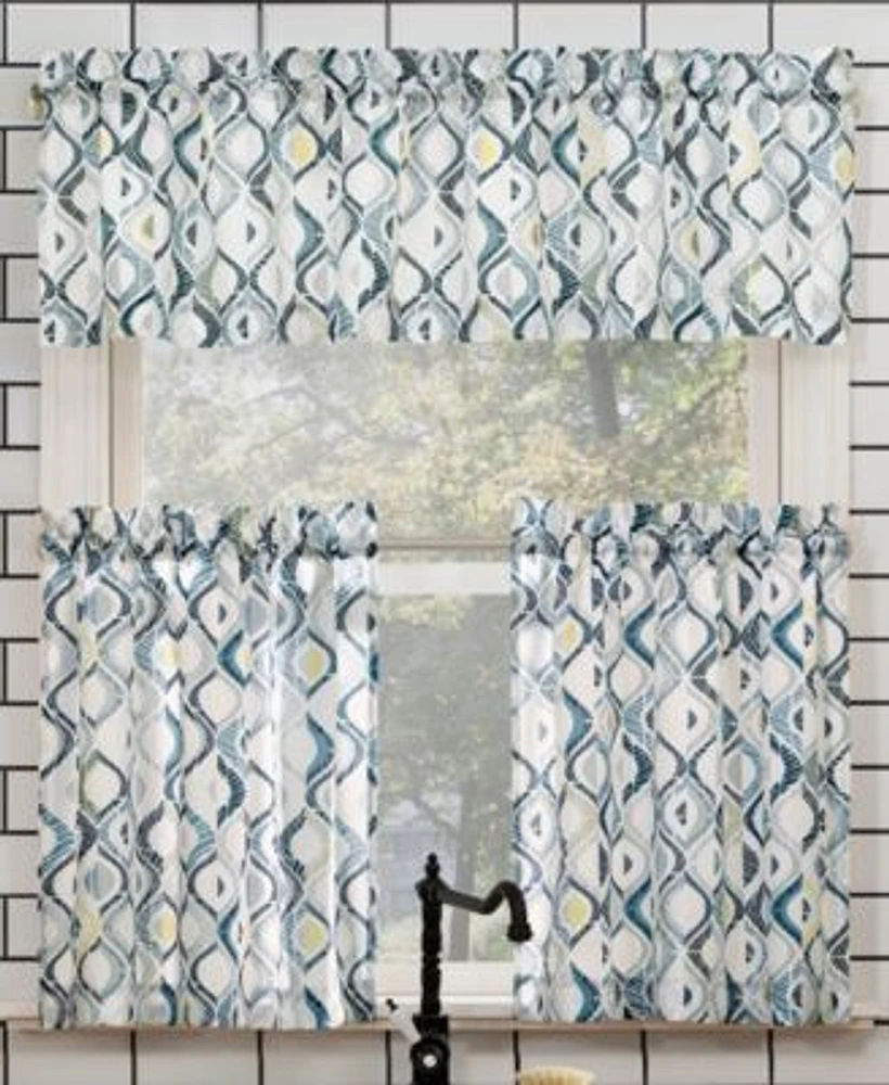 No. 918 Barker Geometric Semi-Sheer Rod Pocket Kitchen Curtain Valance Tiers Set