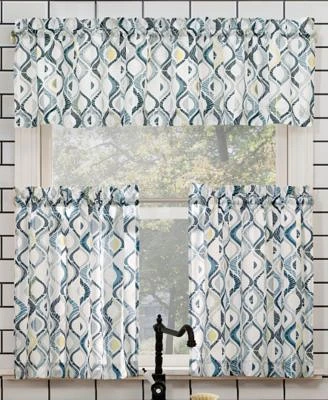No. 918 Barker Geometric Semi-Sheer Rod Pocket Kitchen Curtain Valance Tiers Set