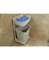 Vintiquewise 2 Tier Plastic Laundry Basket with Wheels