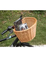 Vintiquewise Wicker Front Bike Basket with Faux Leather Straps