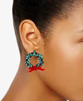 Holiday Lane Hematite-Tone Red & Green Crystal Wreath Drop Earrings, Created for Macy's