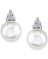 Cultured Freshwater Pearl (9mm) & Diamond (1/8 ct. t.w.) Stud Earrings in 14k White Gold