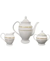 Lorren Home Trends Porcelain China 57 Piece Gloria Wavy Dinnerware Set, Service for 8 - Gold