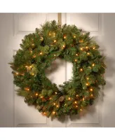 National Tree Company 30" Carolina Pine Wreath with 14 Flocked Cones and 100 Clear Lights