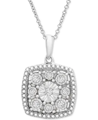 Diamond Cushion Cluster 18" Pendant Necklace (1/10 ct. t.w.) in Sterling Silver