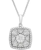 Diamond Cushion Cluster 18" Pendant Necklace (1/10 ct. t.w.) in Sterling Silver