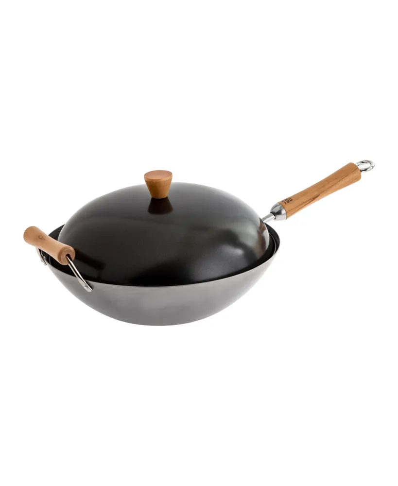 Joyce Chen Classic Series Uncoated Carbon Steel 4-Pc. Wok Set with Lid and Birch Handles