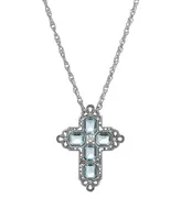 2028 Women's Pewter Rectangle Light Blue Crystal Cross Chain Necklace