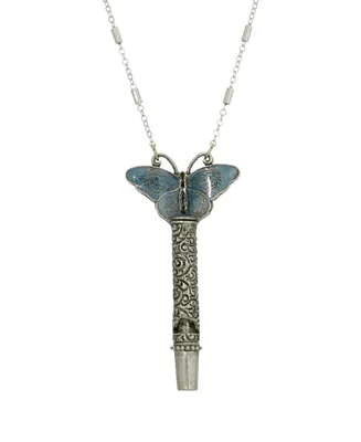 2028 Women's Pewter Whistle with Enamel Butterfly Necklace