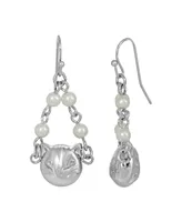 2028 Women's Silver Tone Cat Imitation Pearl Drop Earrings