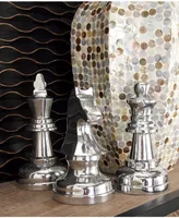 CosmoLiving by Cosmopolitan Set of 3 Silver Aluminum Traditional Chess Sculpture, 4" x 9" - Silver