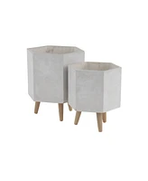 CosmoLiving by Cosmopolitan Set of 2 White Polystone Contemporary Planter, 15", 17"
