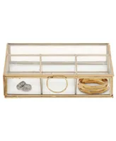 CosmoLiving by Cosmopolitan Gold Glass Modern Jewelry Box , 2" x 9" x 6" - Gold