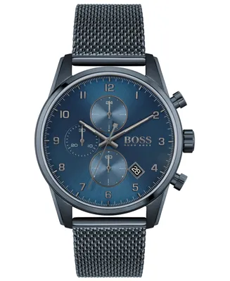 Boss Men's Chronograph Skymaster Blue Ion-Plated Mesh Steel Bracelet Watch 44mm