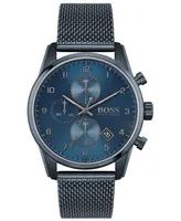 Hugo Boss Men's Chronograph Skymaster Blue Ion-Plated Mesh Steel Bracelet Watch 44mm