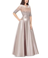 Betsy & Adam Embellished Satin Gown