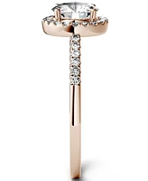 Moissanite Round Halo Ring (1-1/3 ct. t.w. Diamond Equivalent) 14k Gold or White Rose