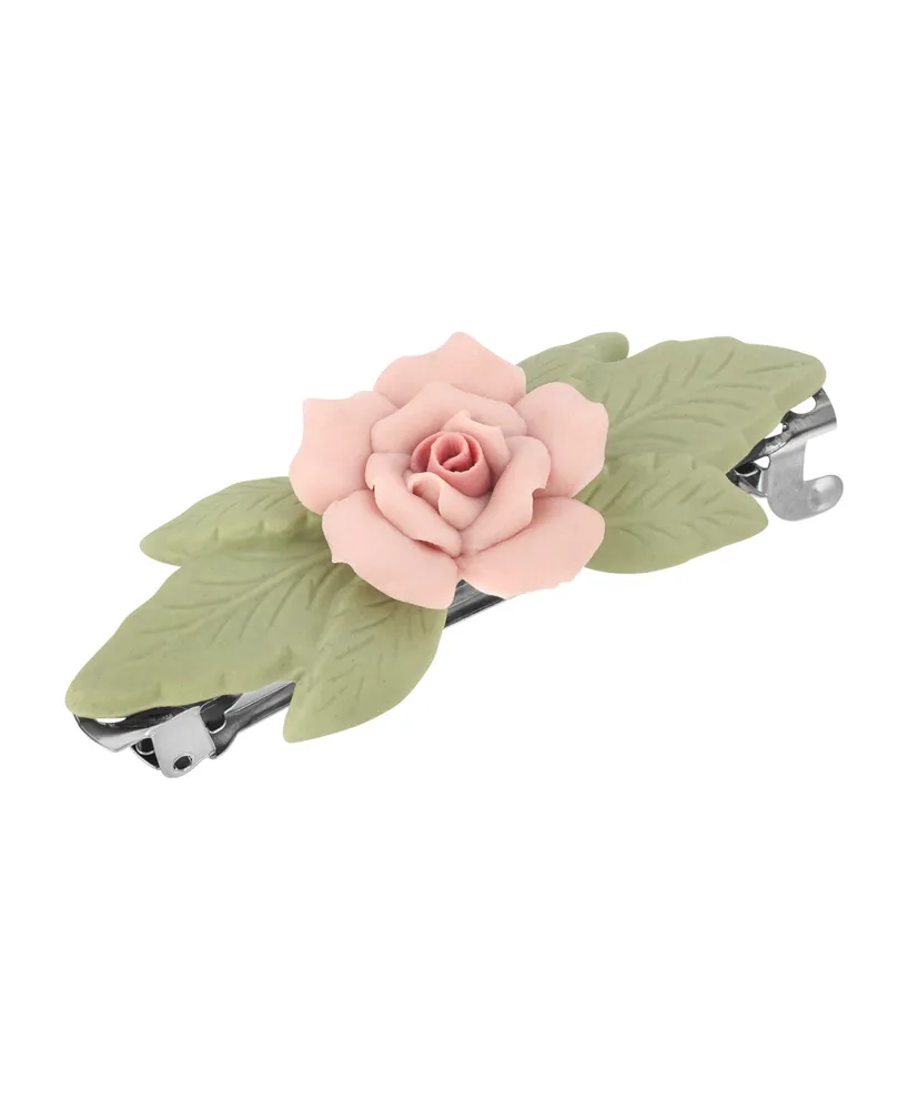 Women's Silver-Tone Genuine Porcelain French Hair Barrette