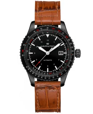 Hamilton Men's Swiss Automatic Khaki Aviation Converter Brown Leather Strap Watch 42mm