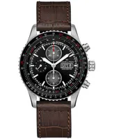 Hamilton Men's Swiss Automatic Chronograph Khaki Aviation Converter Brown Leather Strap Watch 44mm