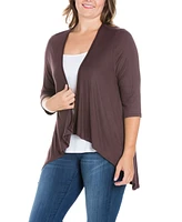 24seven Comfort Apparel Plus Elbow Length Sleeve Open Cardigan