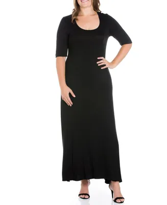 24seven Comfort Apparel Plus Elbow Length Sleeve Maxi Dress