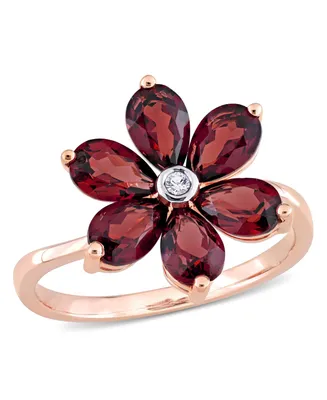 Garnet and Diamond Accent Floral Ring
