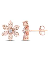 Morganite and Diamond Accent Floral Stud Earrings