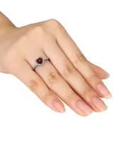 Garnet and Diamond Halo Heart Ring