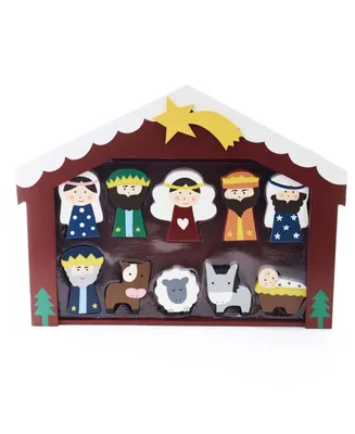 Kurt Adler 2-3" Wooden Children's Nativity Set with Stable and 10 Figures