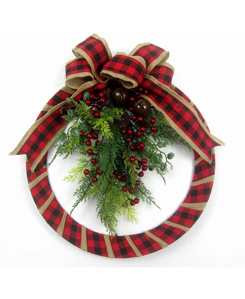 Kurt Adler 18" Fabric Plaid Wreath with Foliage