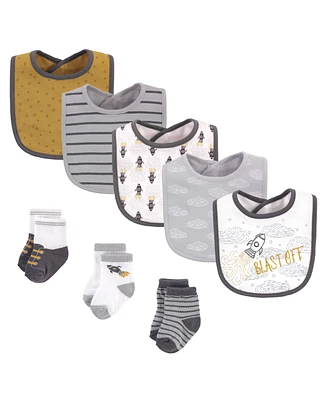 Hudson Baby Infant Boy Cotton Bib and Sock Set 5pk