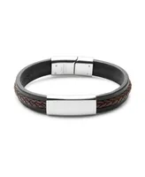 Men's Black With Brown Brai Ded Leather Id Bracelet