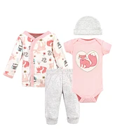 Hudson Baby Baby Girls Preemie Layette Set 4-Piece, Pink Fox, Preemie